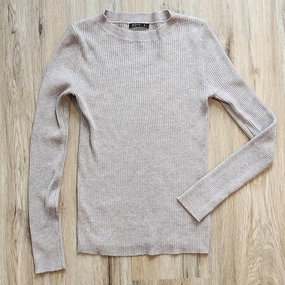 MOTF Sweaters - Ribbed Crewneck Sweater in Heathered Mauve Grey, Small MOTF